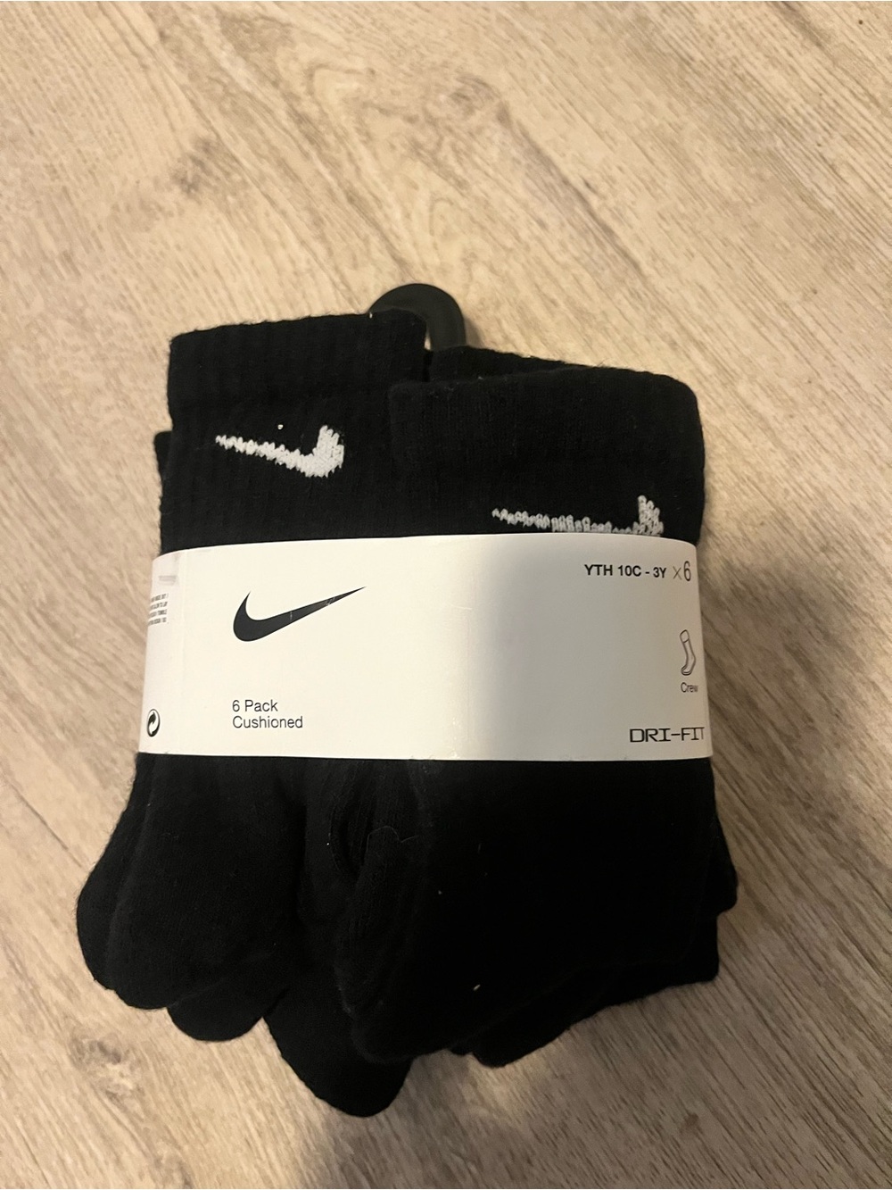 Nike kids Black Dri-FIT Cushioned Crew Socks size youth 10c -3y